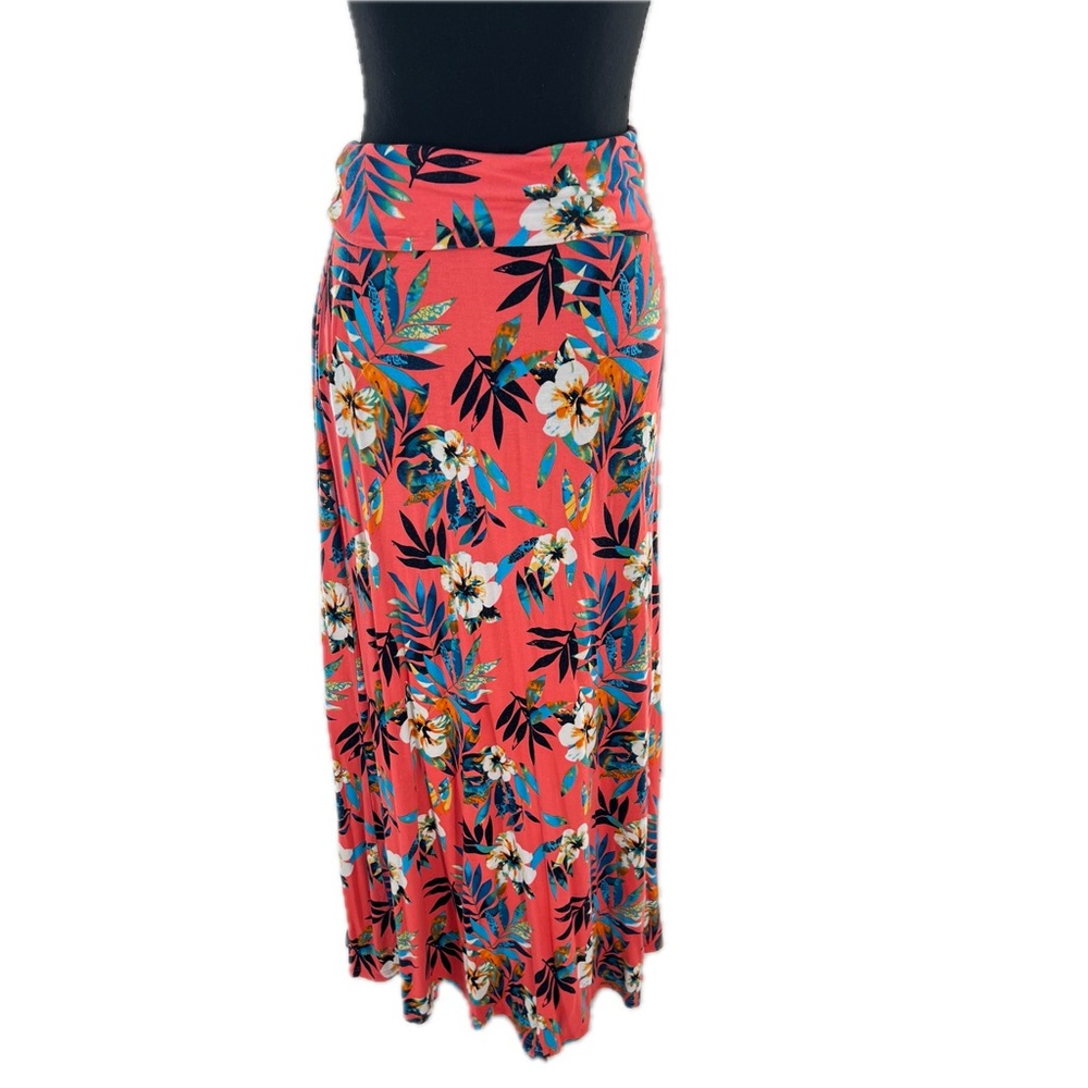 LOVEAPPELLA Deanne Knit Maxi Skirt Coral Tropical Floral Print Size XL - Picture 14 of 16